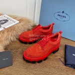 Prada Fashion Blingbling Lace Up Sheepskin Shoes For Women Red
