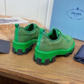Prada Fashion Blingbling Lace Up Sheepskin Shoes For Women Green