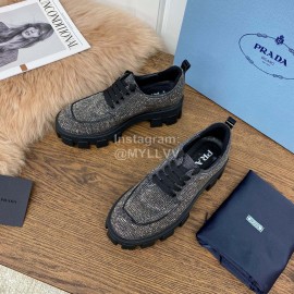 Prada Fashion Blingbling Lace Up Sheepskin Shoes For Women Gray
