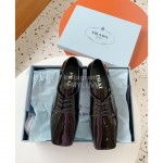 Prada Autumn Winter Retro Square Head Soft Patent Leather Shoes For Women 