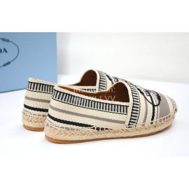 Prada New Stripe Embroidered Canvas Casual Shoes For Women Black