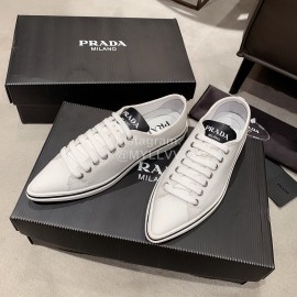 Prada Spring Summer Pointy Casual Canvas Shoes White