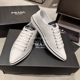 Prada Spring Summer Pointy Casual Canvas Shoes White