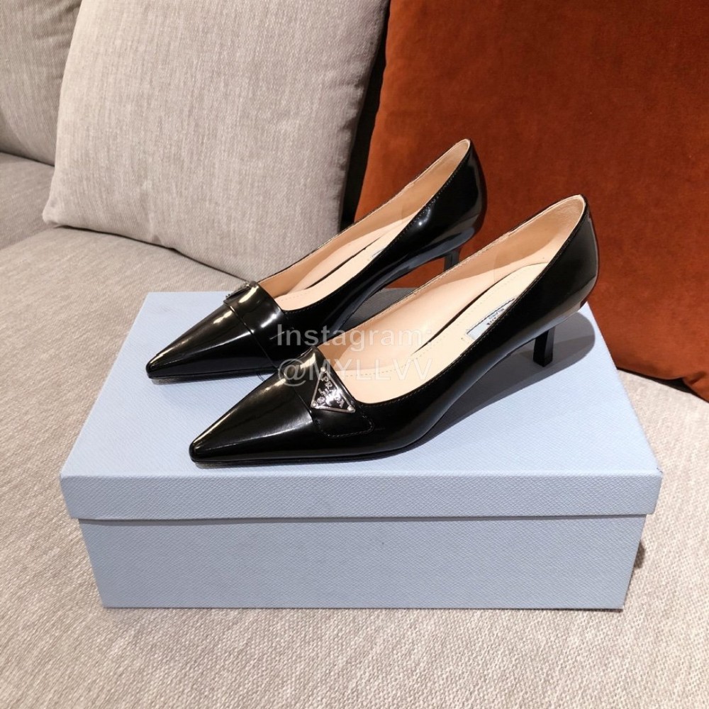 Prada Fashion Leather High Heels For Women Black