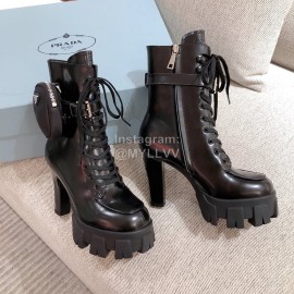 Prada Autumn Winter Thick Soles High Heel Boots For Women Black