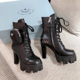 Prada Autumn Winter Black Thick Soles High Heel Boots For Women 