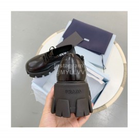 Prada Autumn Winter New Leather Thick Soles Lace Up Shoes For Women 