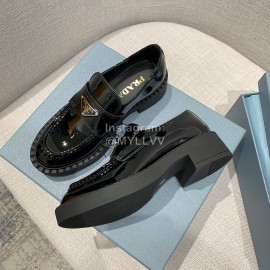 Prada Black Retro Leather Thick Soles Shoes For Women 