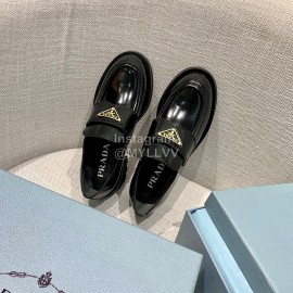 Prada Black Retro Leather Thick Soles Shoes For Women 