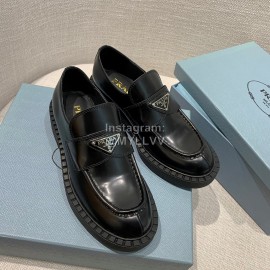 Prada Retro Black Leather Thick Soles Shoes For Women 