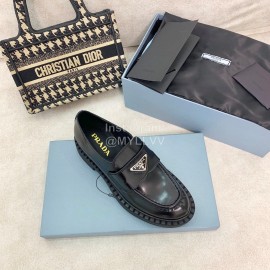 Prada Retro Thick Soles Leather Shoes For Women Black