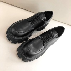 Prada Autumn Winter Soft Leather Thick Soles Shoes For Women Black