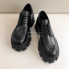 Prada Autumn Winter Soft Leather Thick Soles Shoes For Women Black