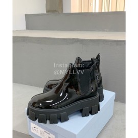 Prada Autumn Winter Patent Leather Thick Soles Short Boots For Women Black