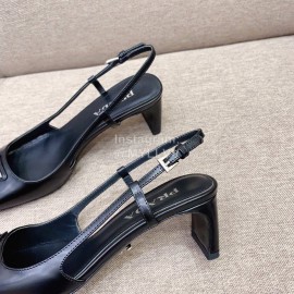 Prada Fashion Square Head Cowhide High Heel Sandals For Women Black