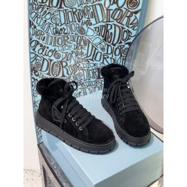 Prada Autumn And Winter Thick Soled Wool Sneakers Black