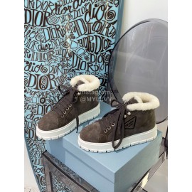 Prada Autumn And Winter Thick Soled Wool Sneakers Coffee