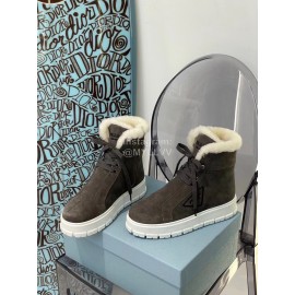 Prada Autumn And Winter Thick Soled Wool High Top Shoes Coffee