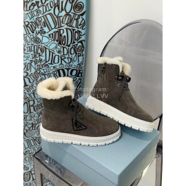Prada Autumn And Winter Thick Soled Wool High Top Shoes Coffee