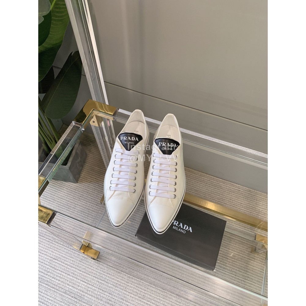 Prada Raf Simon Pointed Canvas Casual Shoes For Women White