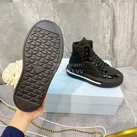 Prada Fashion Thick Soled Lace Up High Top Shoes For Women Black