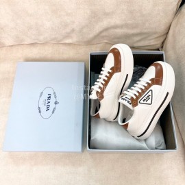 Prada Nylon Cloth Cowhide Thick Soled Sneakers For Women 