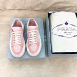 Prada Nylon Cloth Cowhide Thick Soled Sneakers For Women Pink