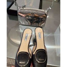 Prada Summer Cowhide High Heeled Pointed Sandals For Women Black
