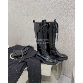 Prada Autumn Winter Leather Lace Up Long Boots For Women