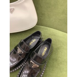 Prada Fashion Calf Leather Thick High Heeled Loafers For Women