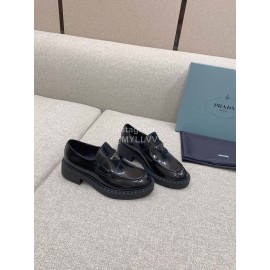 Prada New Cowhide Thick High Heeled Loafers For Women