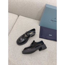 Prada New Cowhide Thick High Heeled Loafers For Women