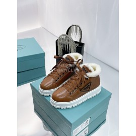 Prada New Sheepskin Wool Casual Shoes For Women Brown