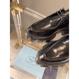 Prada New Cowhide Lace Up Thick Bottom Loafers For Women 