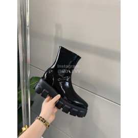 Prada New Patent Leather Thick High Heeled Short Boots For Women Black