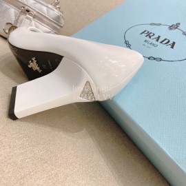 Prada New Cowhide Pointed Thick High Heels For Women White