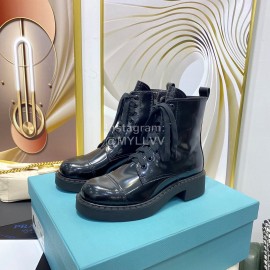 Prada Fashion Thick Soled Leisure Motorcycle Martin Boots For Women Black