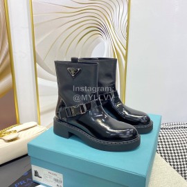 Prada Thick Soled Leisure Motorcycle Martin Boots For Women Black