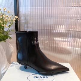 Prada Vintage Cowhide Pointed Short Boots For Women Black