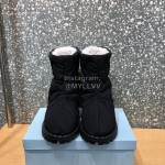 Prada Waterproof Silk Wool Boots For Women Black