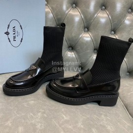 Prada New Autumn Cowhide Sock Boots For Women Black