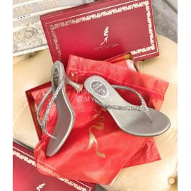 Rene Caovilla New Blingbling Diamond Silk High Heel Flip Flops For Women Gray