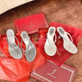 Rene Caovilla New Blingbling Diamond Silk High Heel Flip Flops For Women Gray