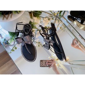 Rene Caovilla New Diamond Bow Sheepskin Flat Heel Sandals For Women Black