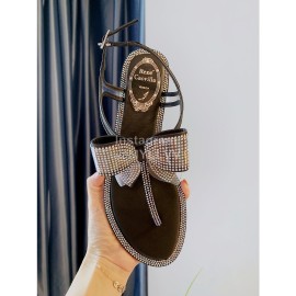 Rene Caovilla New Diamond Bow Sheepskin Flat Heel Sandals For Women Black