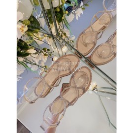 Rene Caovilla New Diamond Sheepskin Flat Heel Sandals For Women Apricot