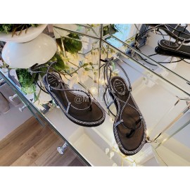 Rene Caovilla New Diamond Sheepskin Flat Heel Sandals For Women Black