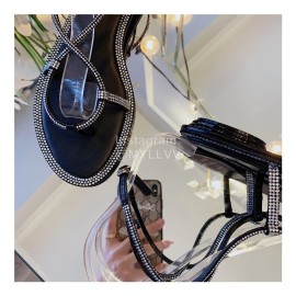 Rene Caovilla New Diamond Sheepskin Flat Heel Sandals For Women Black