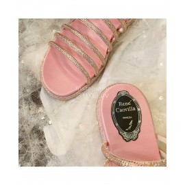 Rene Caovilla Summer Crystal Diamond Belt Slippers For Women Pink