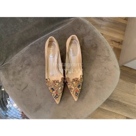 Rene Caovilla Autumn Net Lace Pointed High Heels For Women Gold